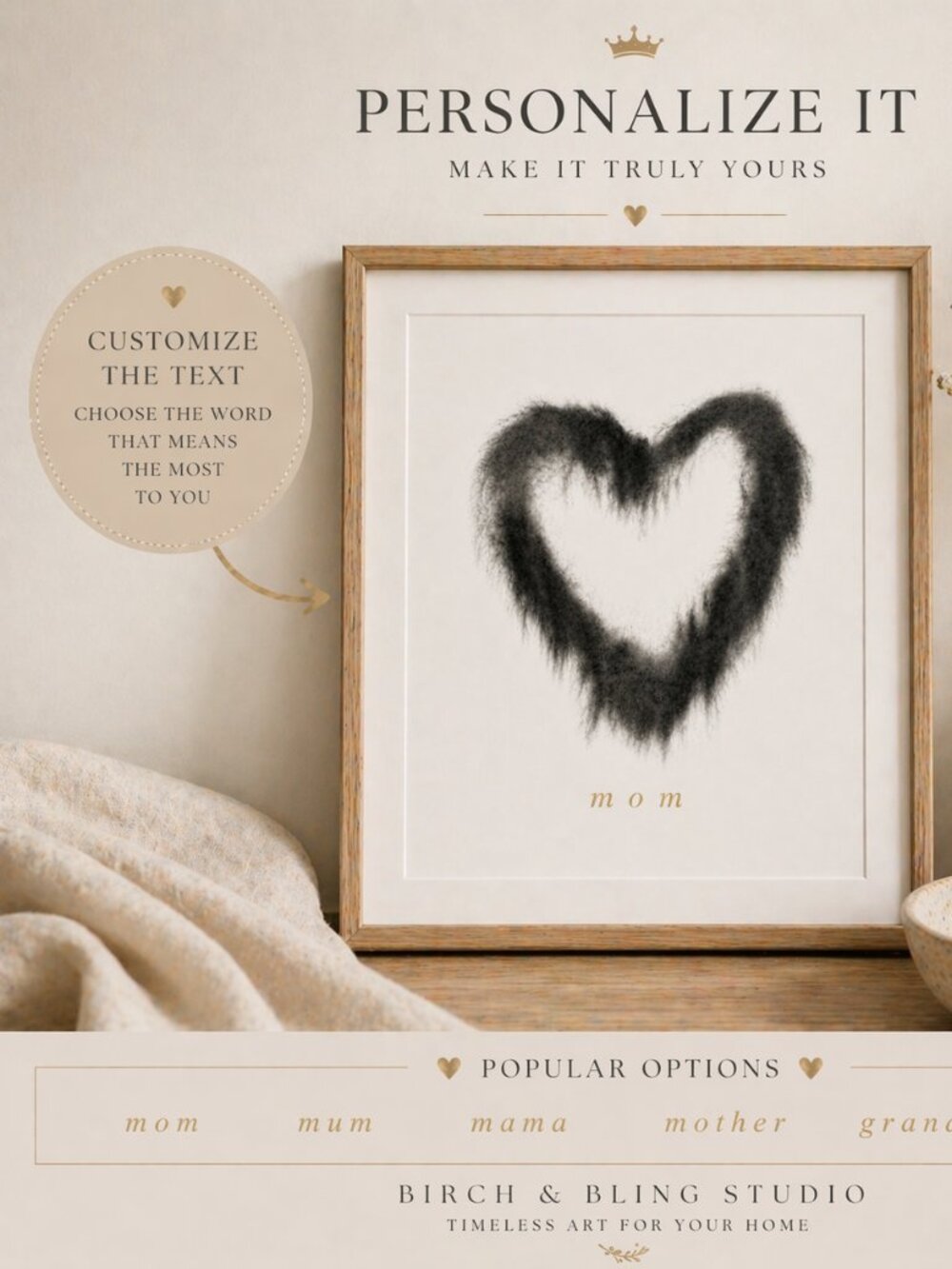 NEW Hand-Drawn Charcoal Heart Print, Minimalist Mom Wall Art, Mother's Day 8x10" - Picture 3 of 10